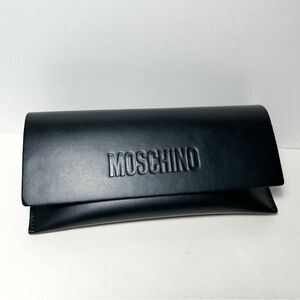 Moschino Embossed Black Leather Soft Shell Sunglasses Case Magnetic Closure
